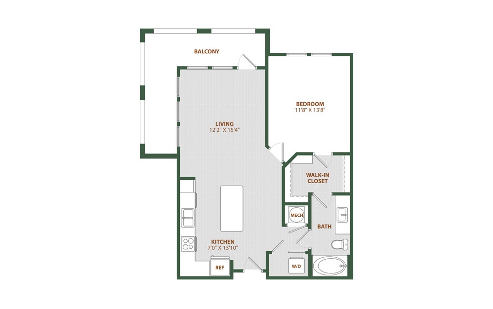 A2 - 1 bedroom floorplan layout with 1 bath and 771 square feet. (2D)