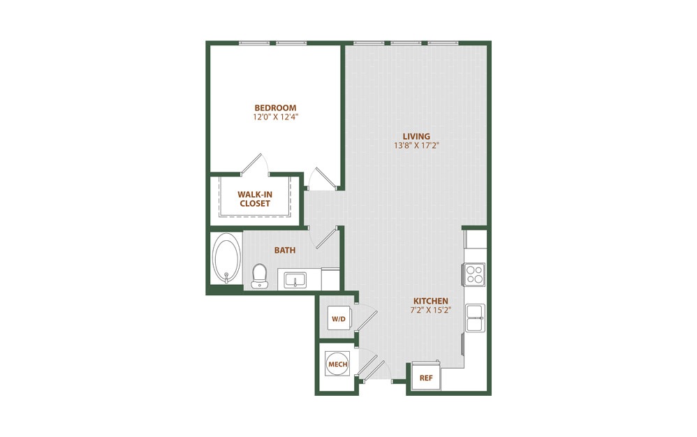 A3 - 1 bedroom floorplan layout with 1 bathroom and 801 square feet (2D)