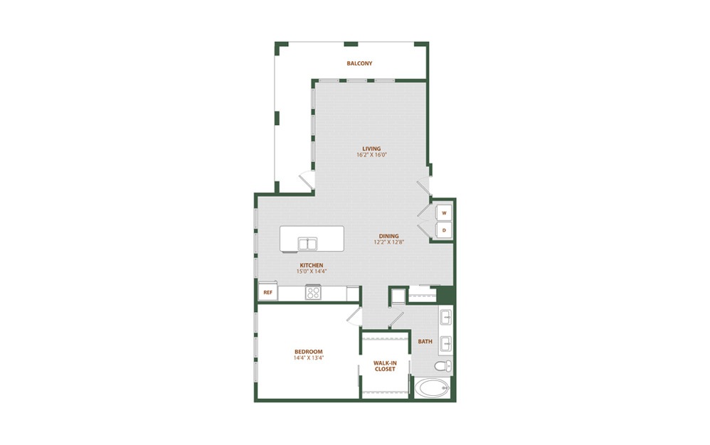 A6 - 1 bedroom floorplan layout with 1 bath and 1144 square feet. (2D)