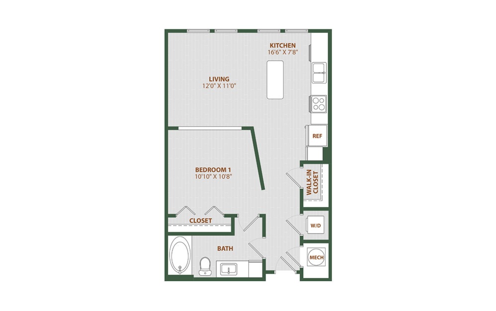 S1 - Studio floorplan layout with 1 bath and 678 square feet. (2D)